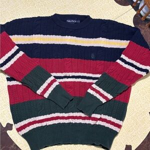 Vintage Nautica Red and Green Crewneck Sweater with Stripes